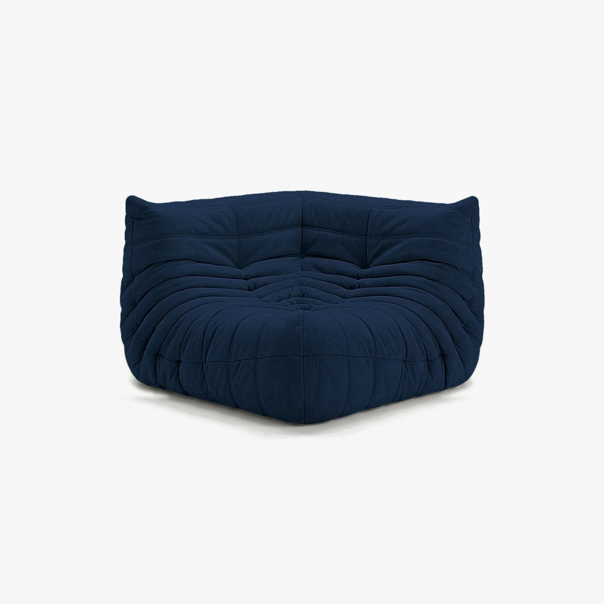 Module d'angle ANGELO effet daim Bleu nuit, vue de biais, angle de l'assise de face
