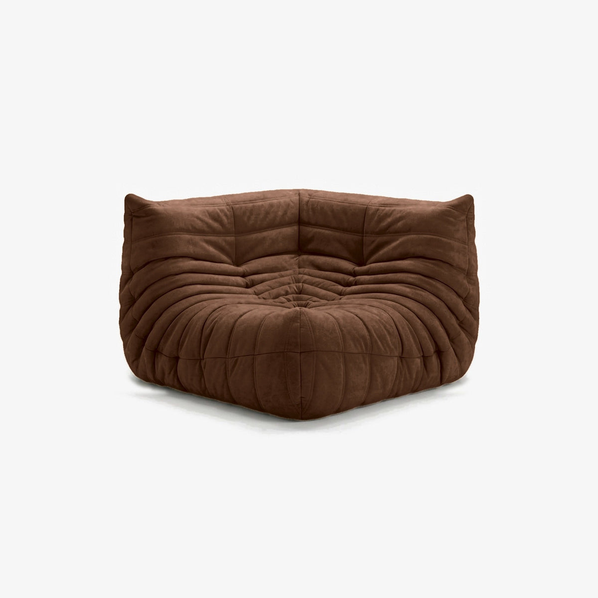 Module d'angle ANGELO effet daim Chocolat, vue de biais, angle de l'assise de face