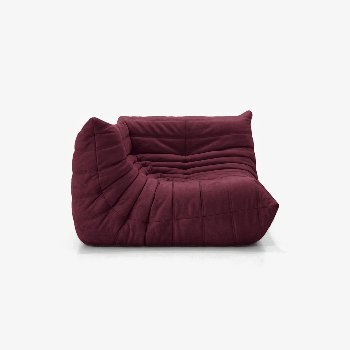 Module d'angle ANGELO effet daim Grenat, vue de trois-quarts côté assise
