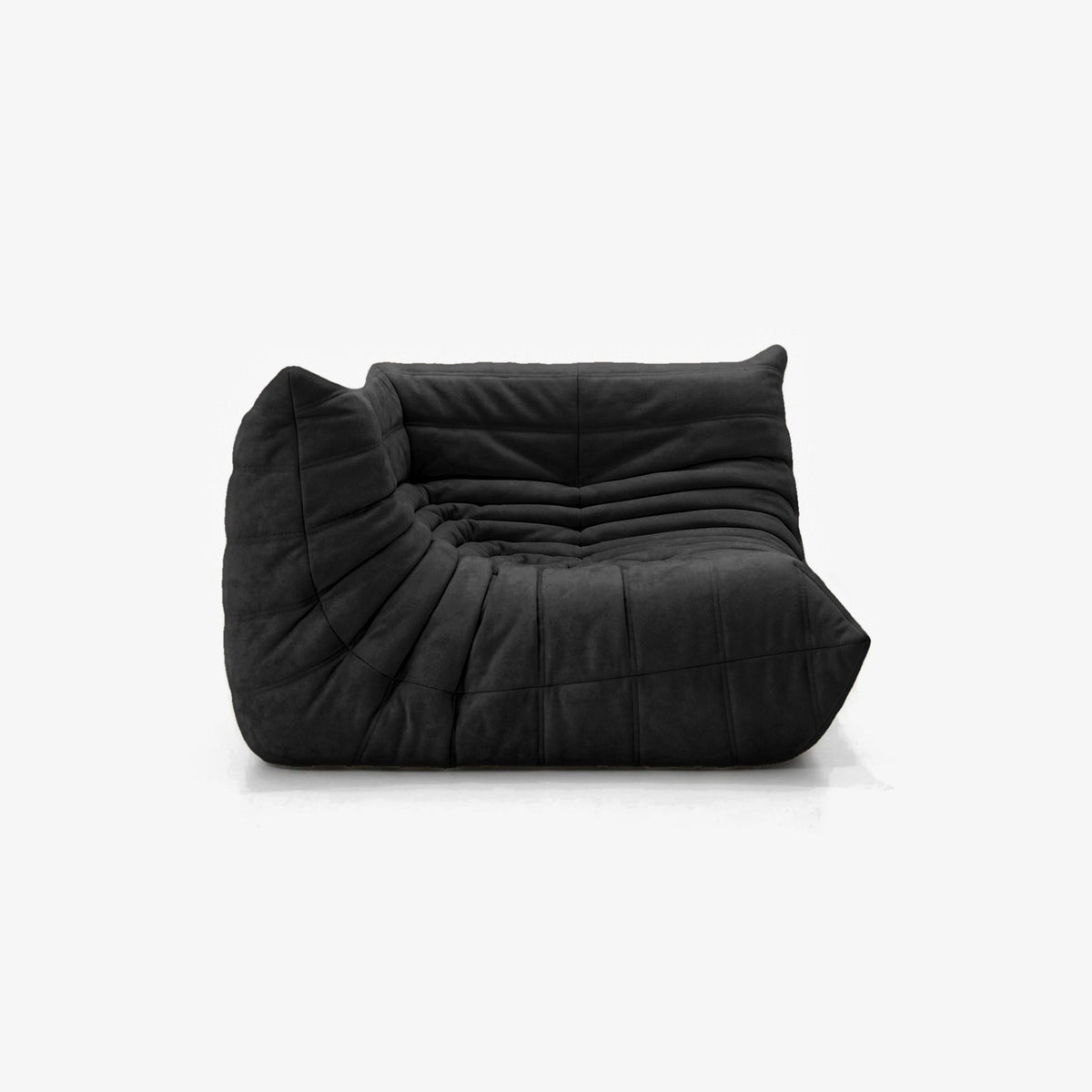 Module d'angle ANGELO effet daim Noir, vue de trois-quarts côté assise