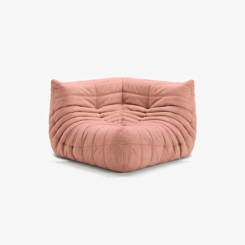 Module d'angle ANGELO effet daim Rose, vue de biais, angle de l'assise de face