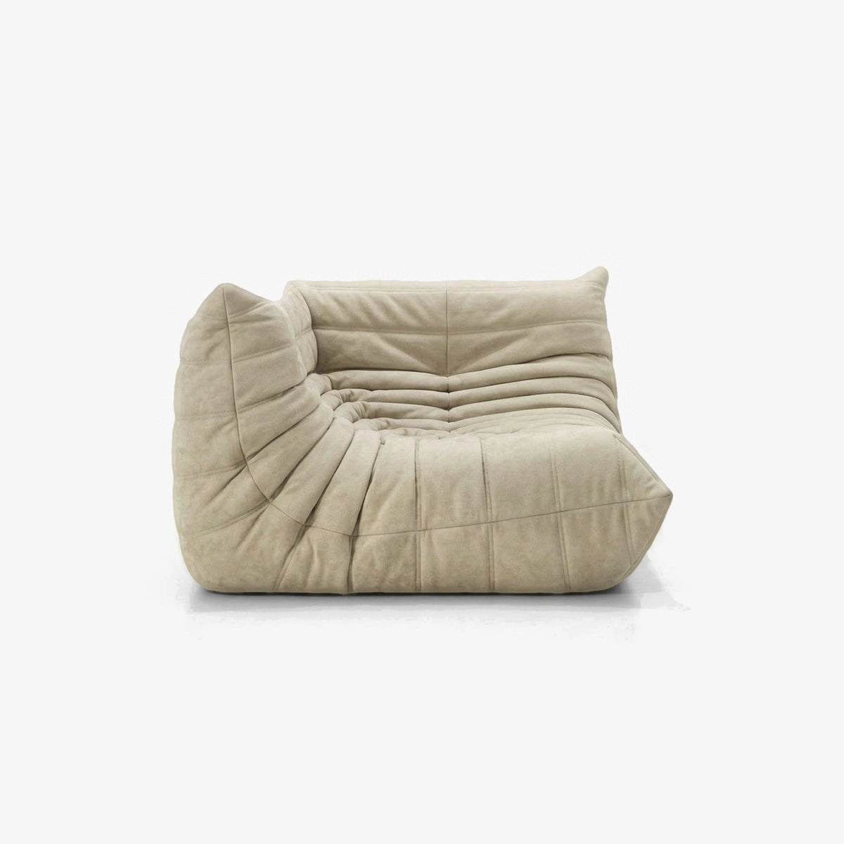 Module d'angle ANGELO effet daim Sable, vue de trois-quarts côté assise