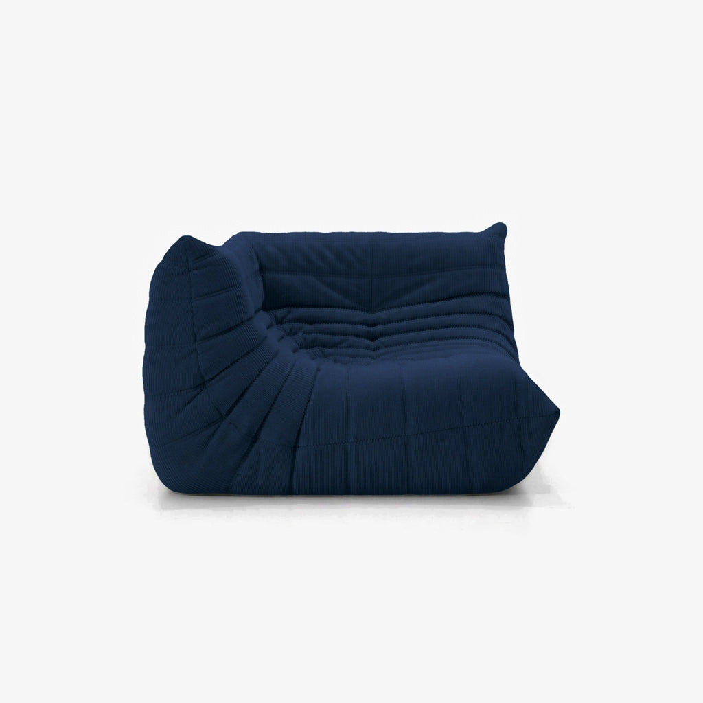 Module d'angle ANGELO velours côtelé Bleu nuit, vue de trois-quarts côté assise