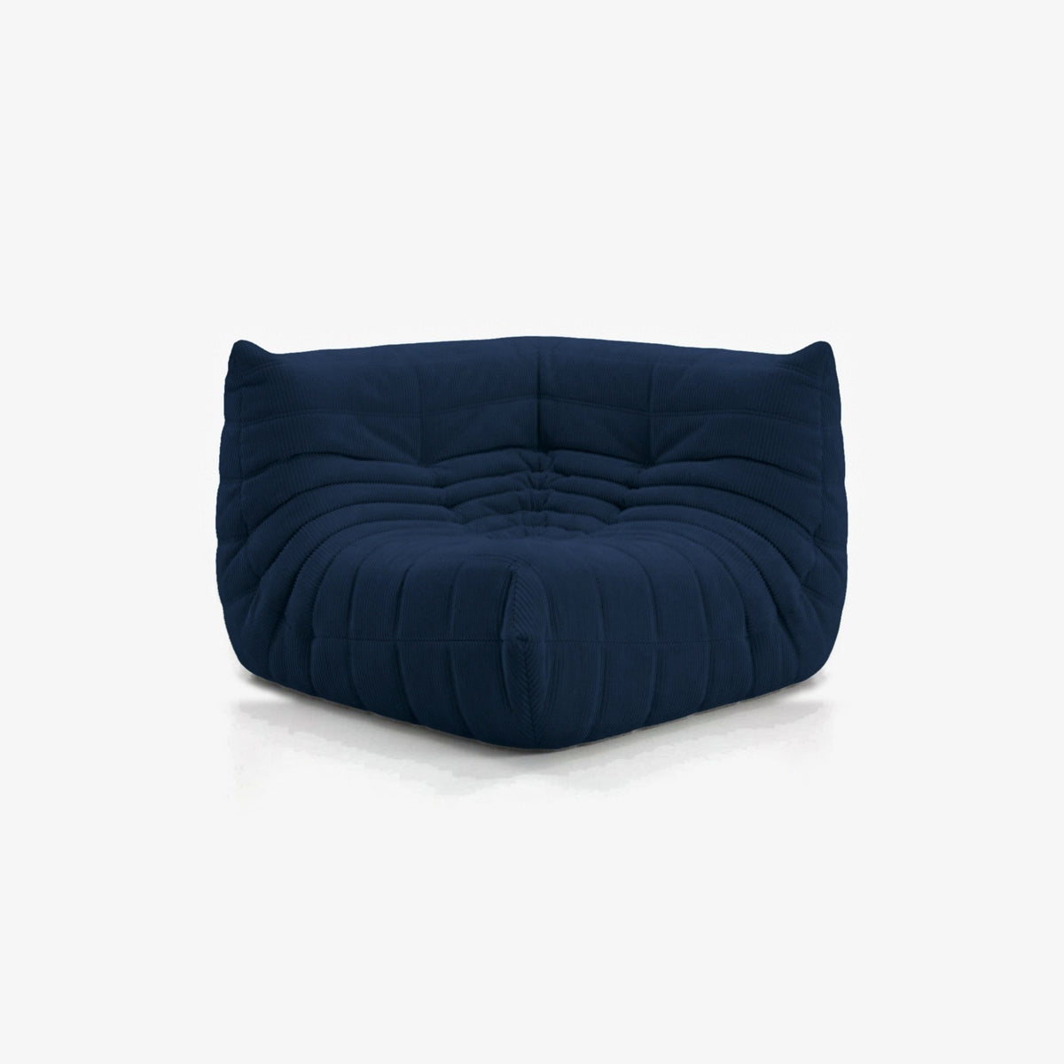 Module d'angle ANGELO velours côtelé Bleu nuit, vue de biais, angle de l'assise de face