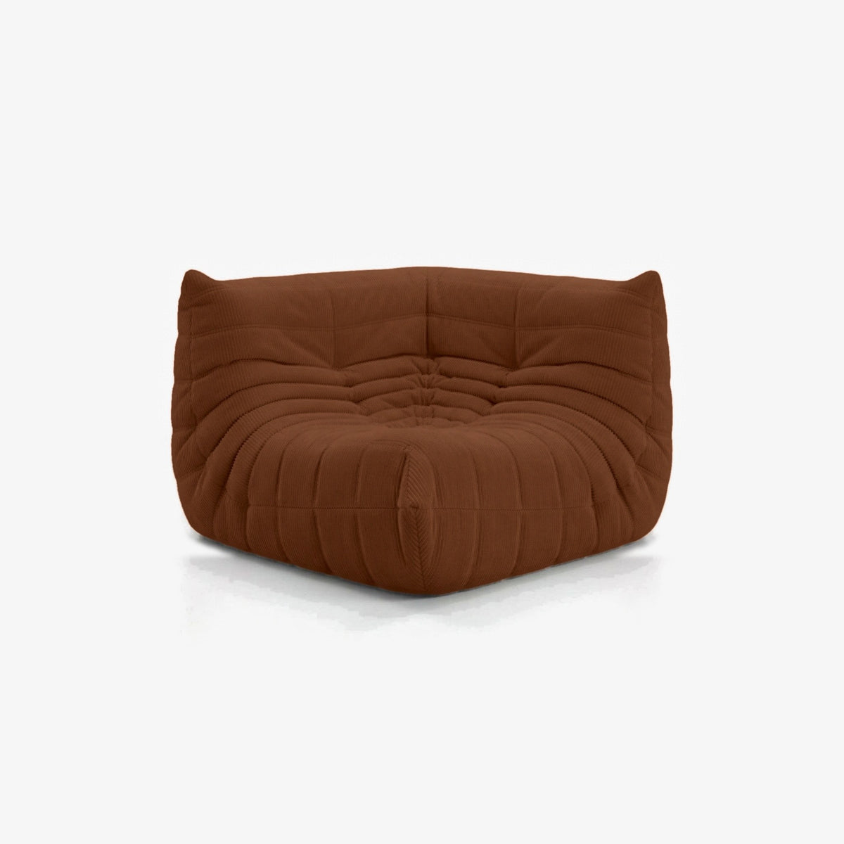 Module d'angle ANGELO velours côtelé Caramel, vue de biais, angle de l'assise de face