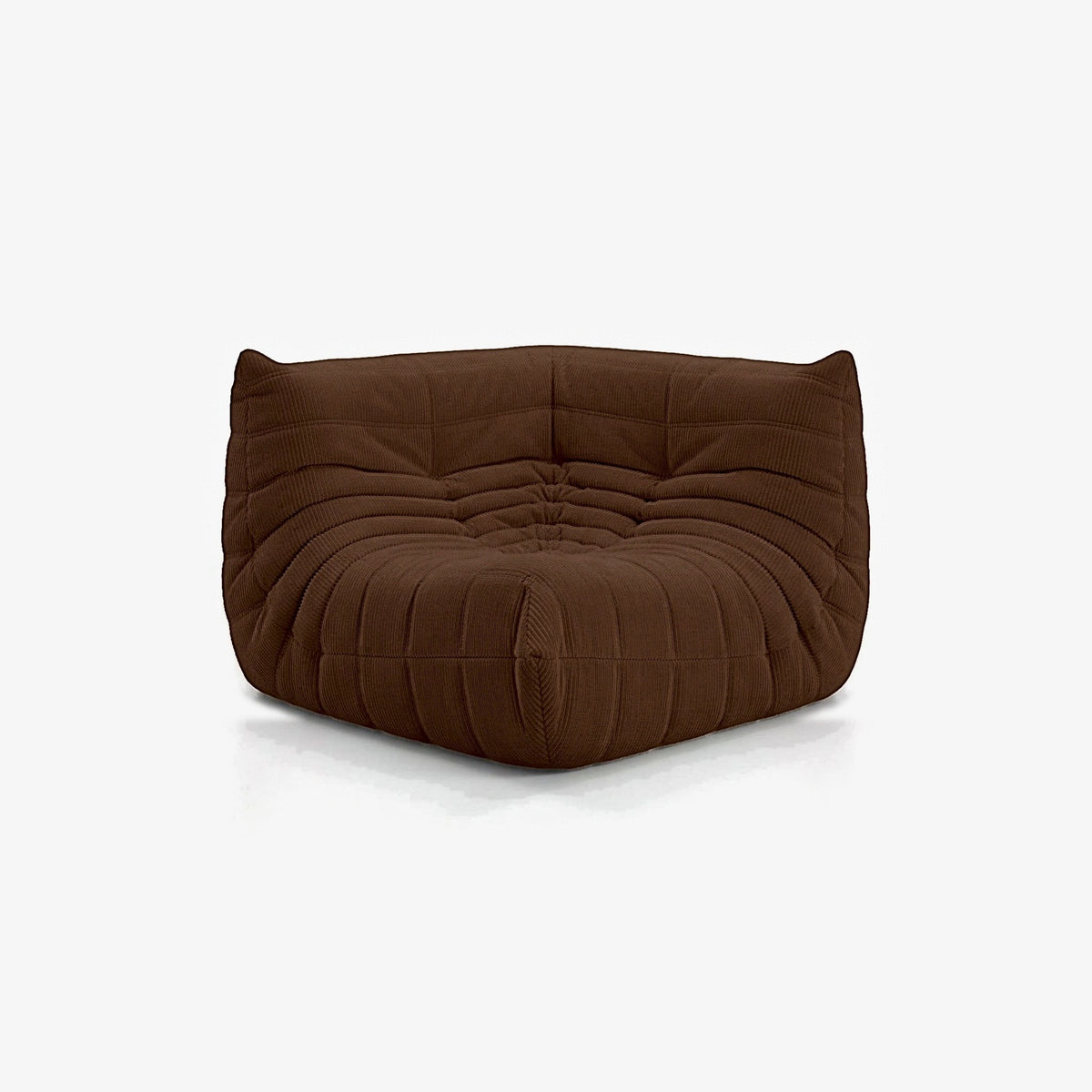 Module d'angle ANGELO velours côtelé Chocolat, vue de biais, angle de l'assise de face