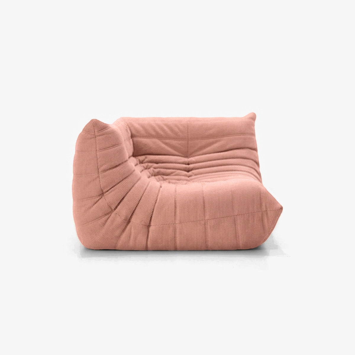 Module d'angle ANGELO velours côtelé Rose, vue de trois-quarts côté assise