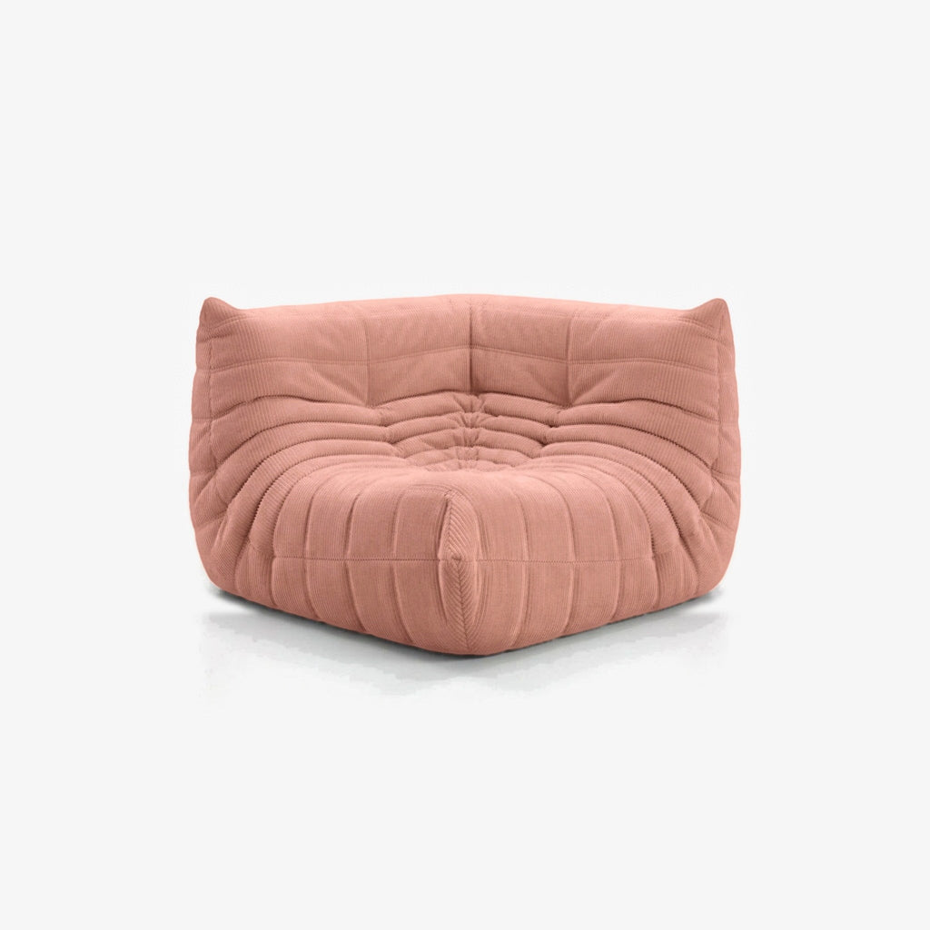Module d'angle ANGELO velours côtelé Rose, vue de biais, angle de l'assise de face