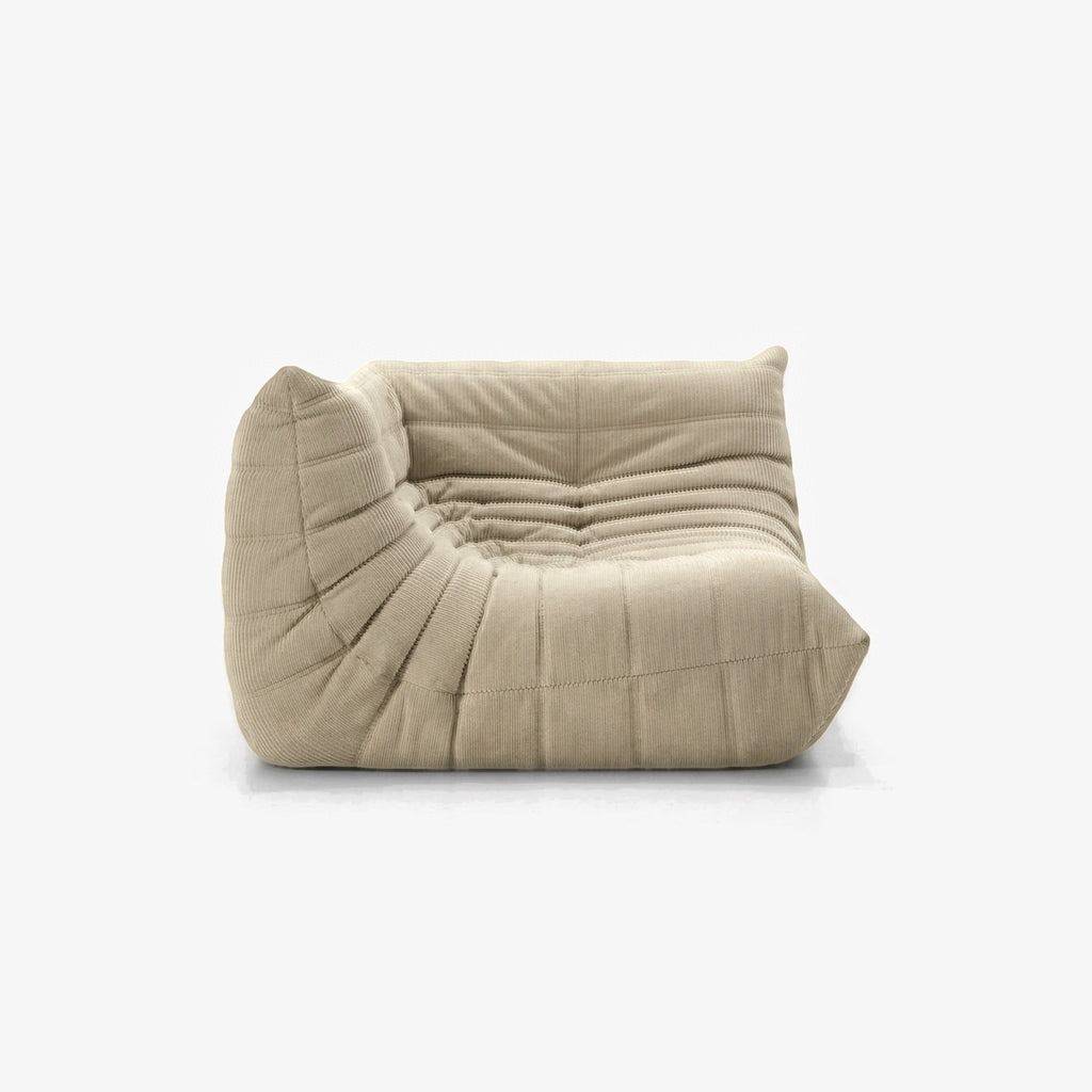 Module d'angle ANGELO velours côtelé Sable, vue de trois-quarts côté assise