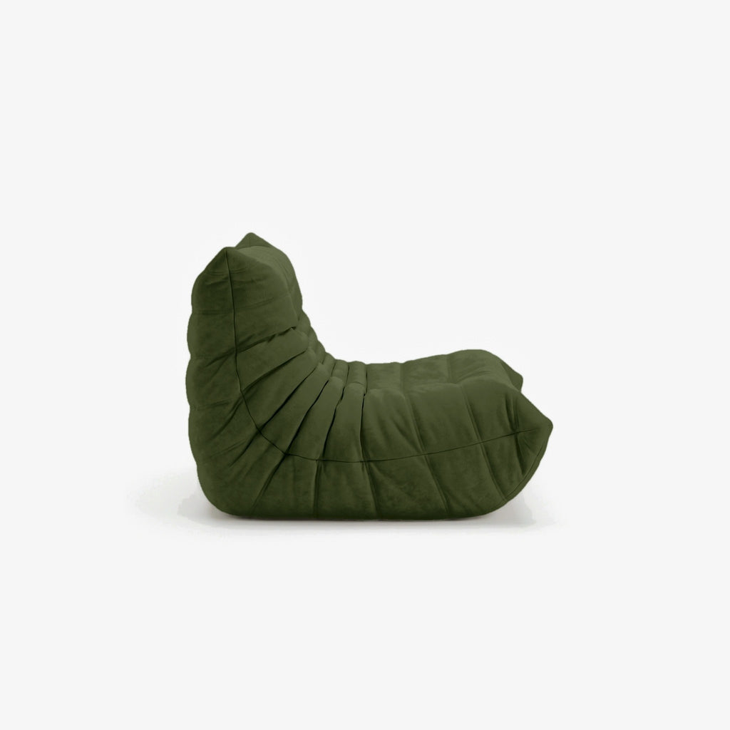 Fauteuil BALTAZAR effet daim Olive, vue de profil