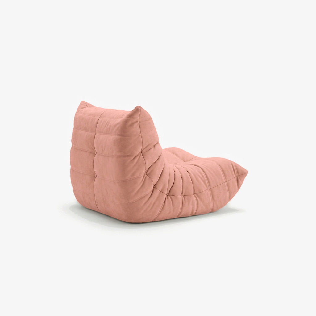 Fauteuil BALTAZAR effet daim Rose, vue de trois-quarts arrière