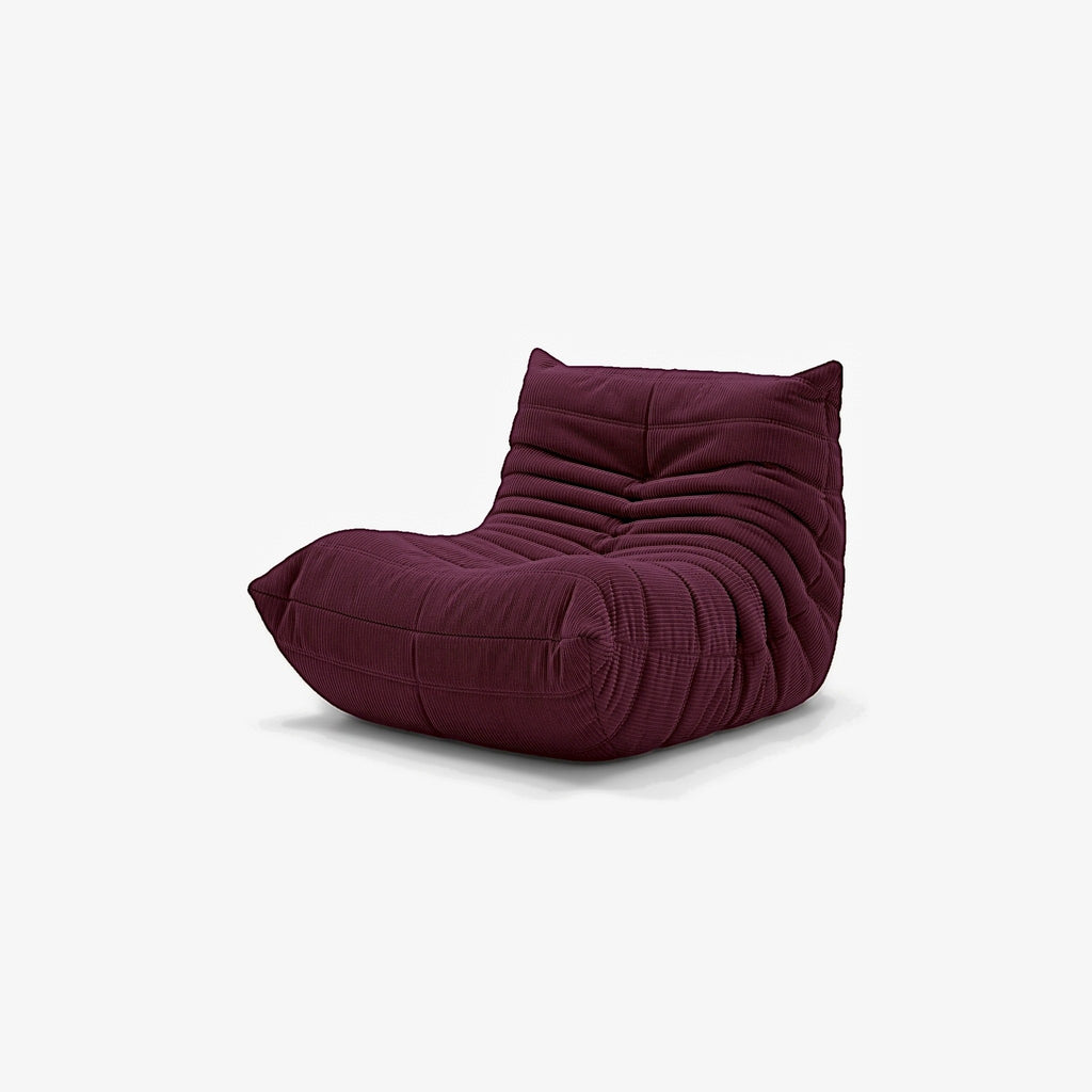 Fauteuil BALTAZAR velours côtelé Grenat, vue de trois-quarts avant