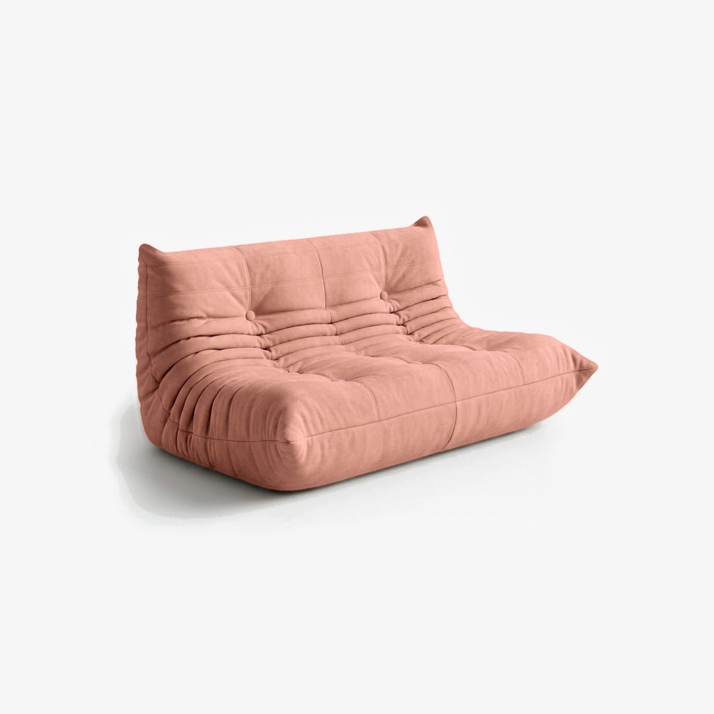 Canapé DIANA effet daim Rose, vue de trois-quarts avant gauche