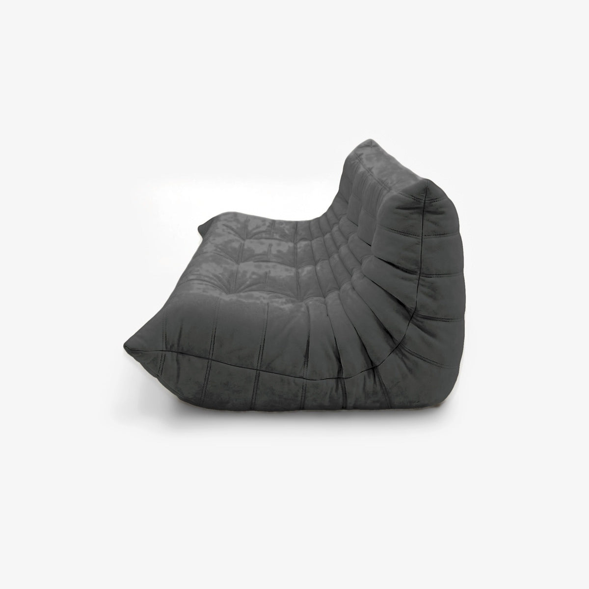 Canapé MARA effet daim Anthracite, vue plongeante de trois-quarts