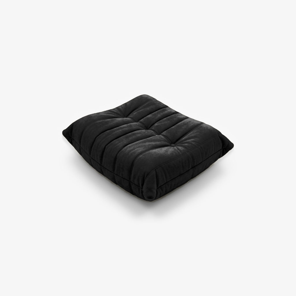 Repose-pieds ROMY effet daim Noir, vue de trois-quarts